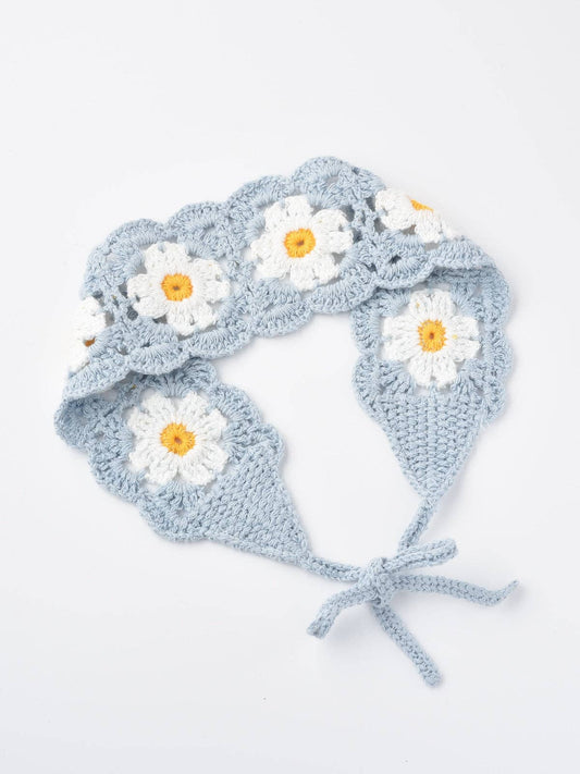 Scarvii - Four Color Crochet Flower Hairband: BLUE