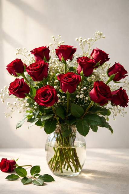 The Classic Love Move - Premium Dozen Long Stem Red Roses in Vase