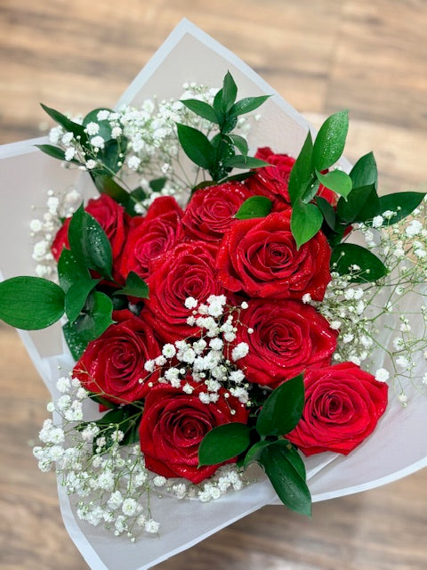 Wrapped in Love - Premium Dozen Long Stem Red Roses Wrapped