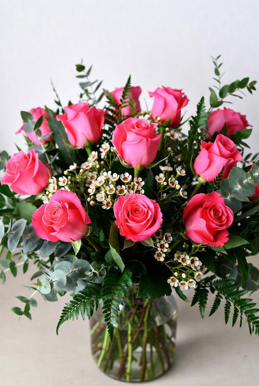 Kiss Me Pink Bouquet |Hot Pink Roses in Vase