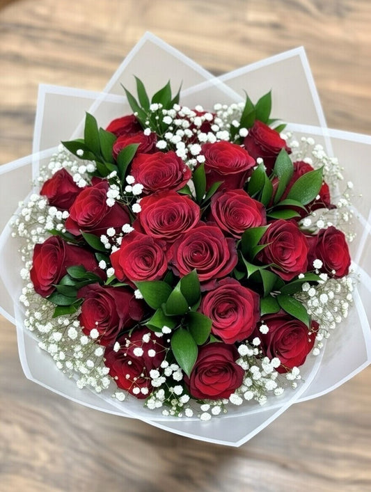 Wrapped in Love - Premium Dozen Long Stem Red Roses Wrapped