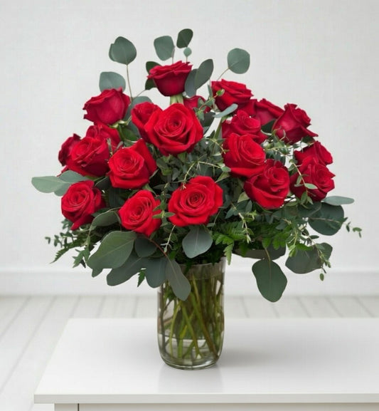 The Classic Love Move - Premium Dozen Long Stem Red Roses in Vase